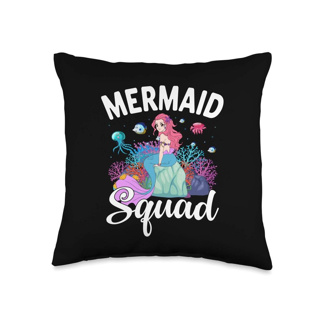 8699 Mermaid Squad Cute Family Matching Set Summer Design Throw Pillow